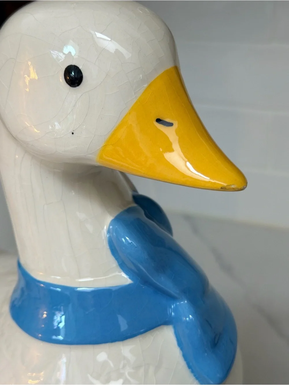 Ceramic Duck Cookie Jar in White with Blue Bow